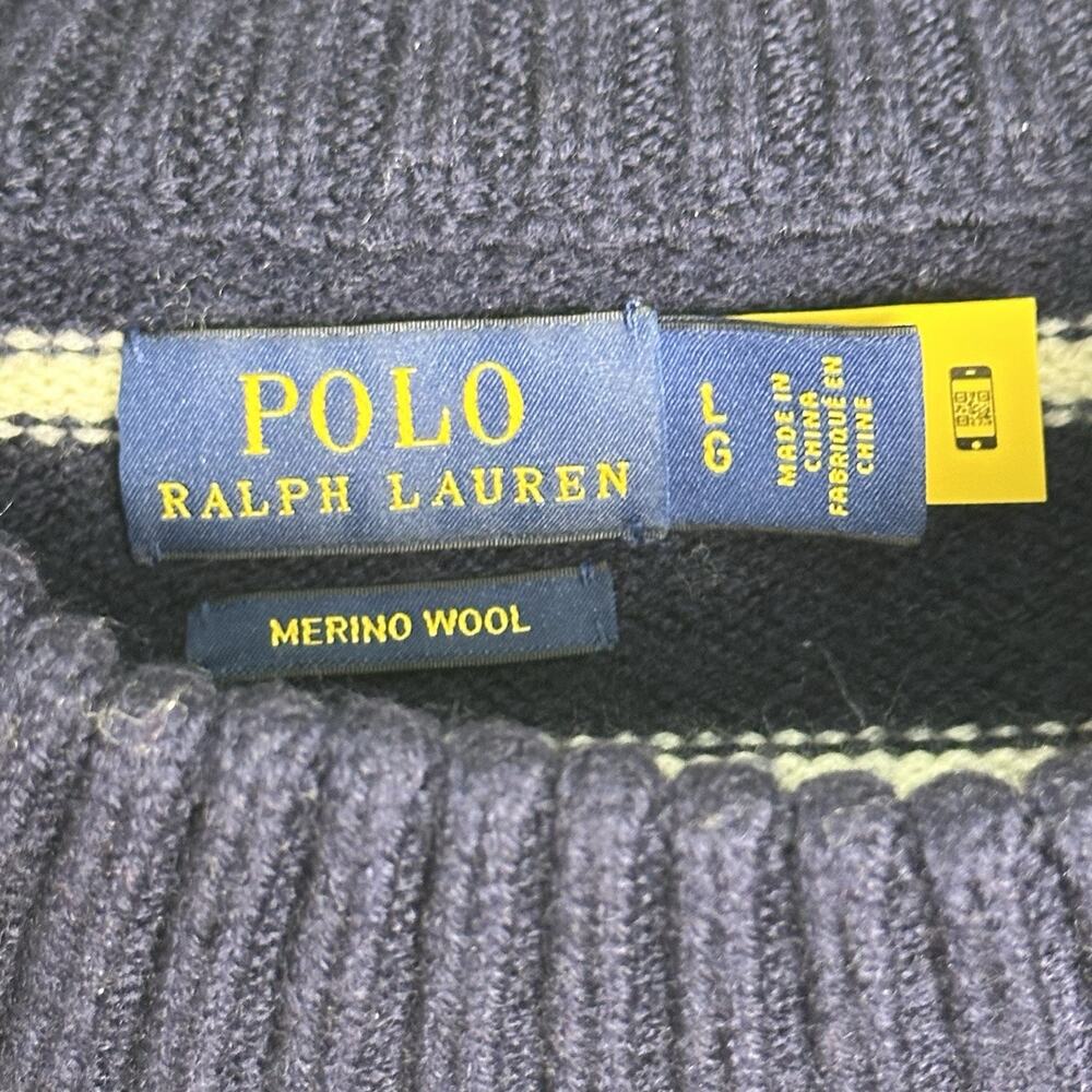 Lauren Ralph Lauren Navy White Striped Sweater Large Mock Neck Preppy Coastal - Picture 9 of 12